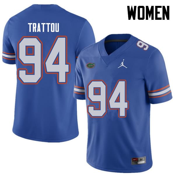 Women's NCAA Florida Gators Justin Trattou #94 Stitched Authentic Jordan Brand Royal College Football Jersey XZG8465EG